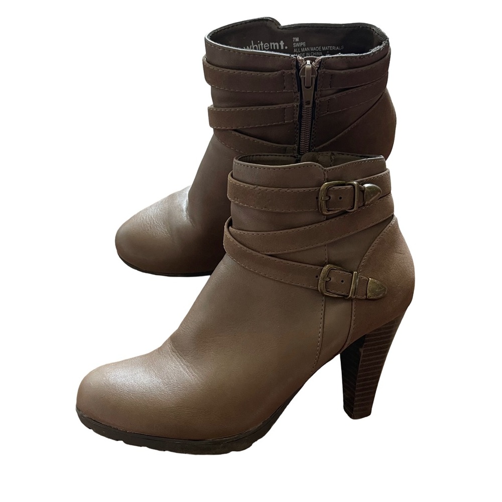Elegant Taupe Ankle Booties with Buckle Detail